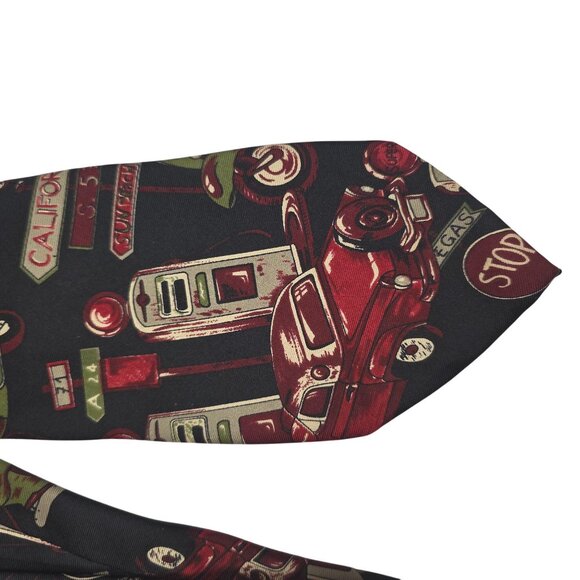 Pierre Cardin Vintage All Silk Mens Tie Cool Retro Car Graphics Black Background - Picture 5 of 7